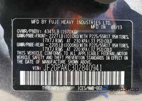 2013 Subaru Xv Crosstrek 2.0 Limited из США, поврежденный, VIN JF2GPAKC3D2840941